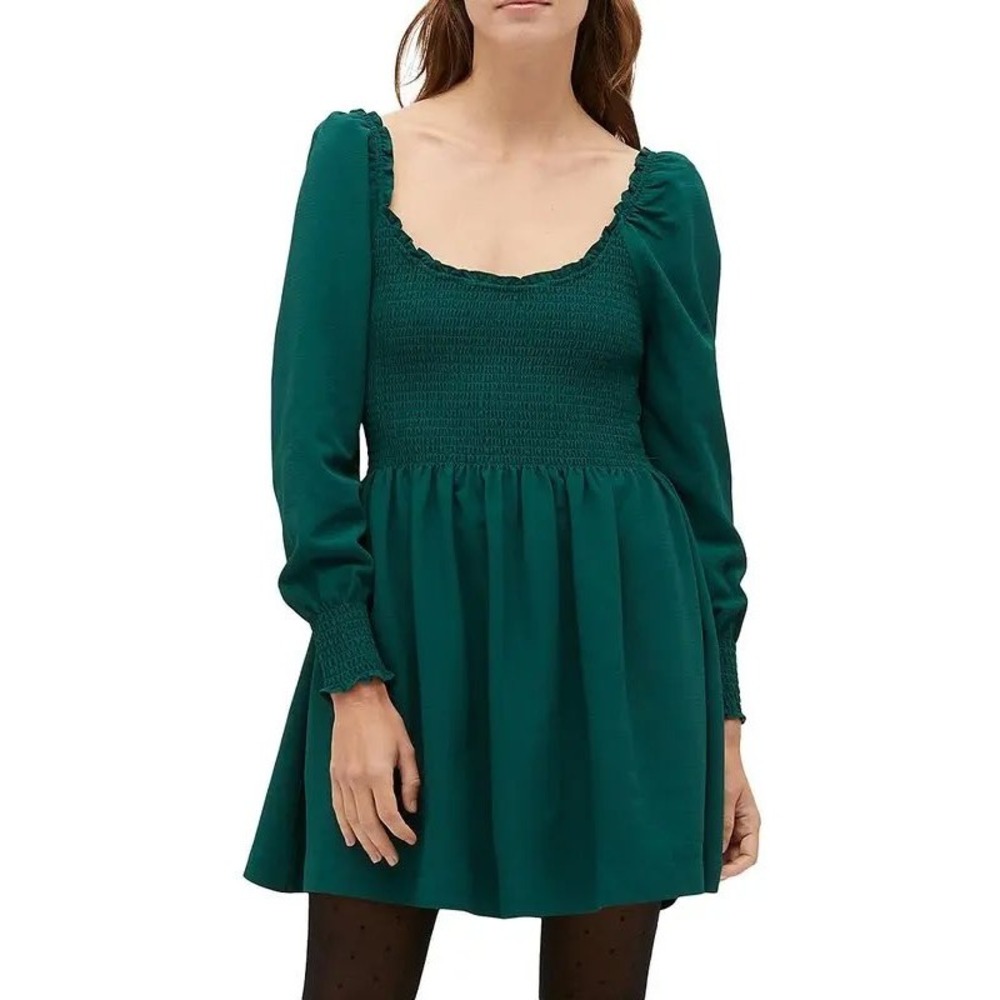 Hill House Home The Nap Dress Emerald Green Smocked Long Sleeve Mini Dress M